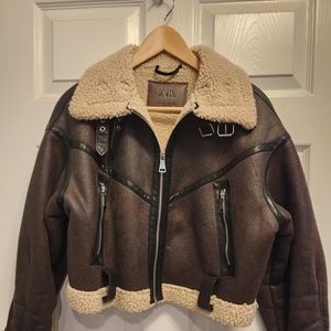 Zara Brown and Cream Bomber Jacket